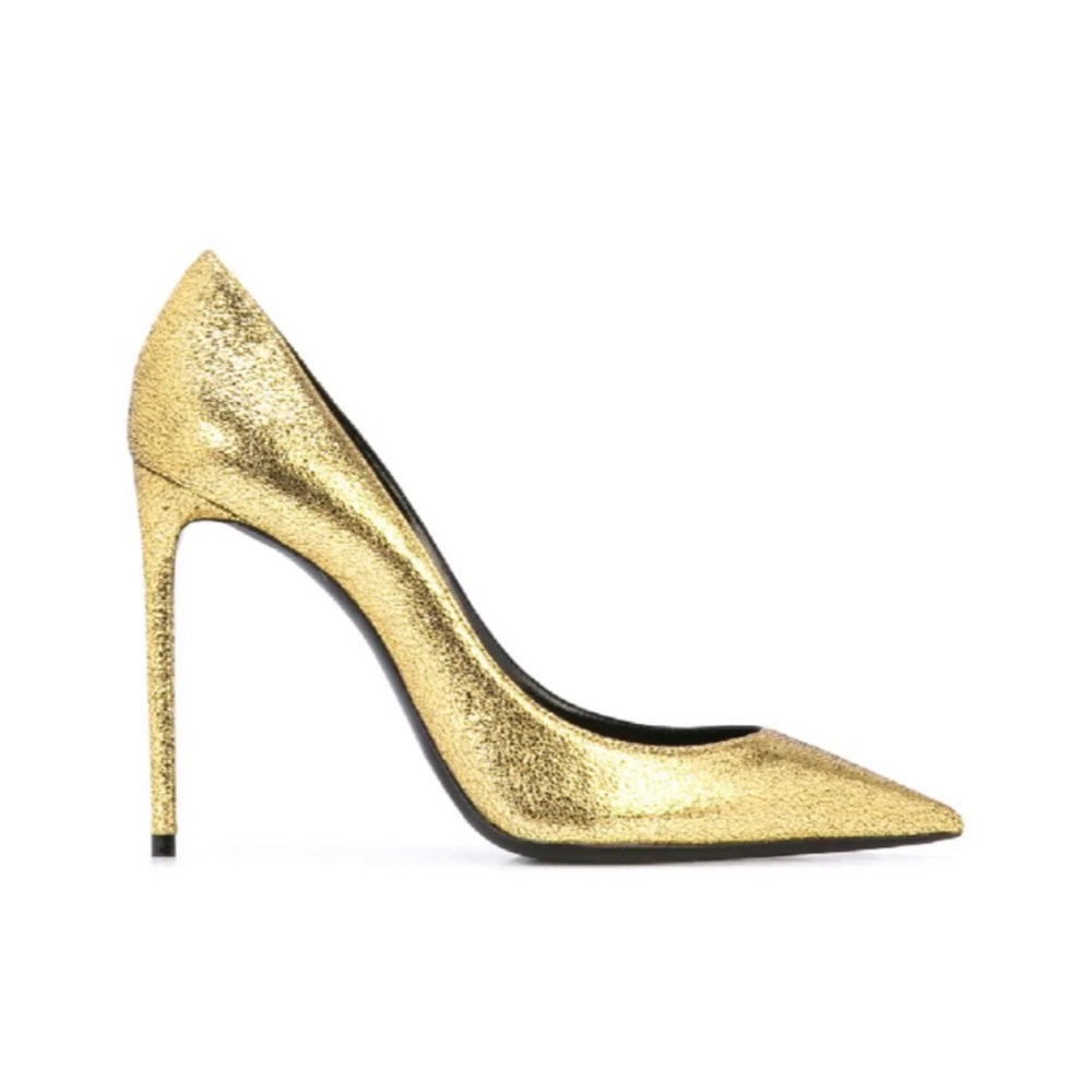 NEW Saint Laurent Zoe glitter pump in gold